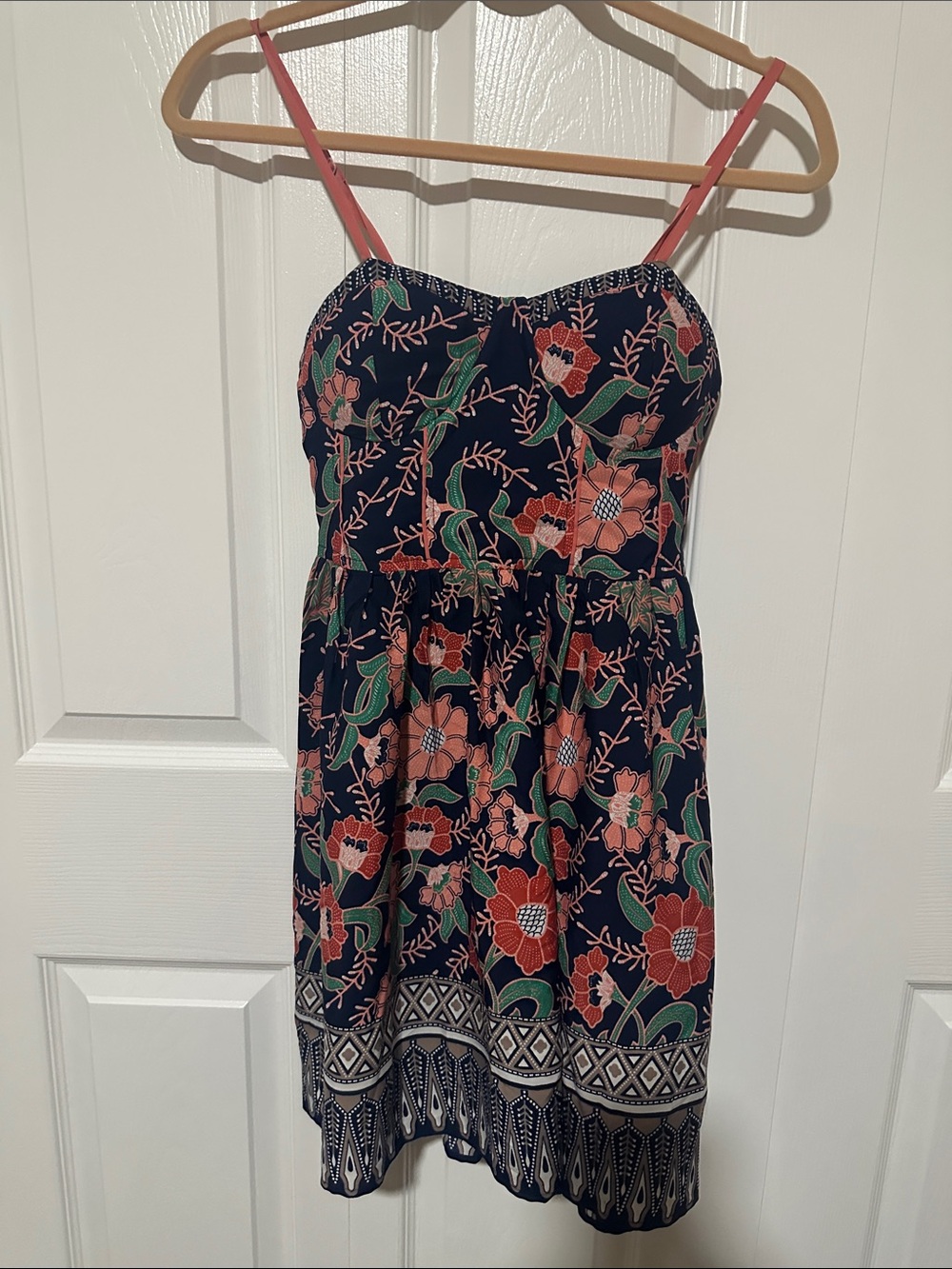Band of Gypsies Navy Floral Mini Dress with Pink Straps
